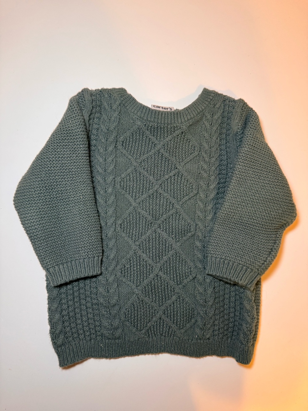 Carter's Slate Green Cable Knit Crewneck Sweater - Picture 3 of 6